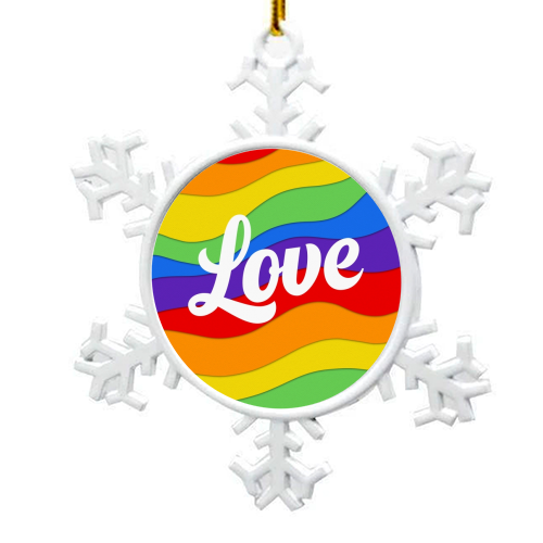 Pride rainbow love print - snowflake decoration by The Girl Next Draw