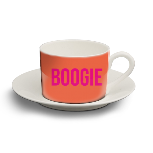 Boogie typography print - personalised cup and saucer by Emily @KindofSimpleDesigns