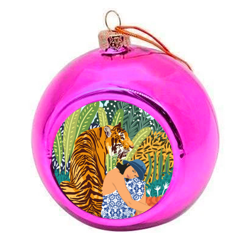 Awaken The Tiger Within - colourful christmas bauble by Uma Prabhakar Gokhale