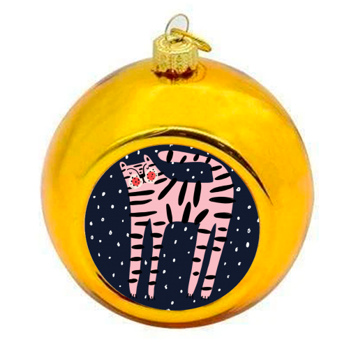 Pink Tiger - colourful christmas bauble by Nichola Cowdery
