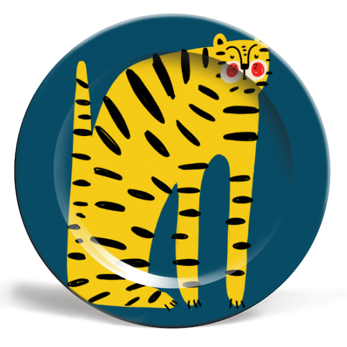 Mustard Tiger Stripes - ceramic dinner plate by Nichola Cowdery