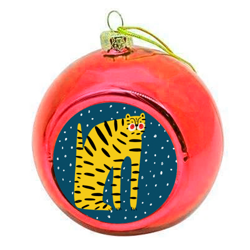 Mustard Tiger Stripes - colourful christmas bauble by Nichola Cowdery