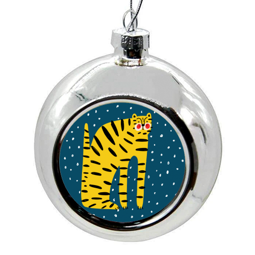 Mustard Tiger Stripes - colourful christmas bauble by Nichola Cowdery