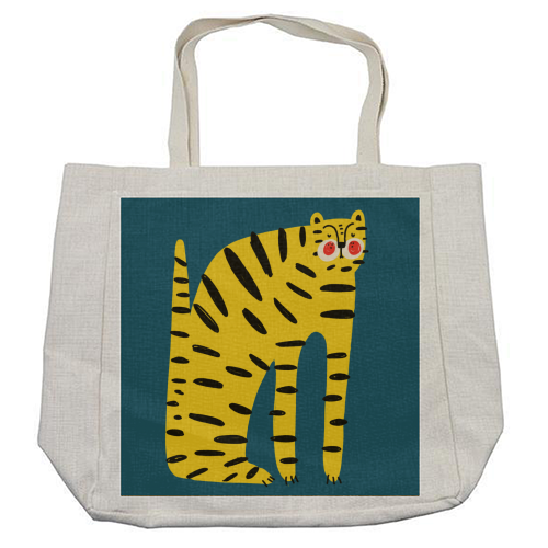 Mustard Tiger Stripes - cool beach bag by Nichola Cowdery