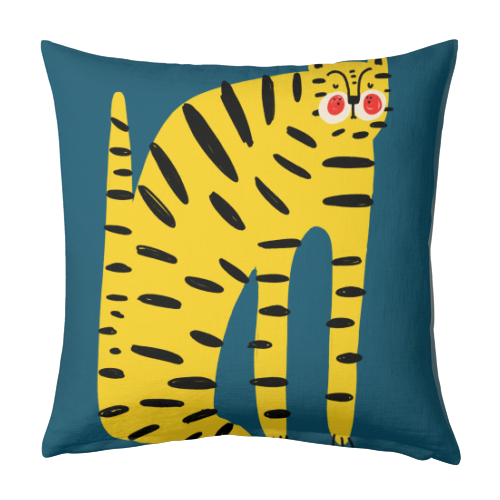 Mustard Tiger Stripes - designed cushion by Nichola Cowdery