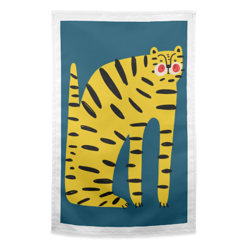 Mustard Tiger Stripes - funny tea towel by Nichola Cowdery