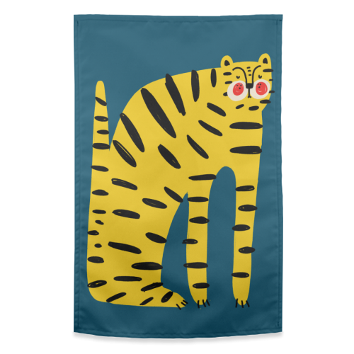 Mustard Tiger Stripes - funny tea towel by Nichola Cowdery