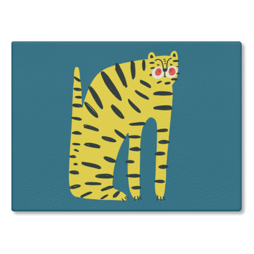 Mustard Tiger Stripes - glass chopping board by Nichola Cowdery