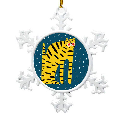 Mustard Tiger Stripes - snowflake decoration by Nichola Cowdery