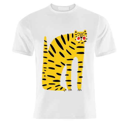 Mustard Tiger Stripes - unique t shirt by Nichola Cowdery