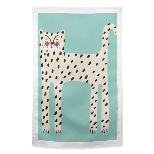 White Leopard - funny tea towel by Nichola Cowdery