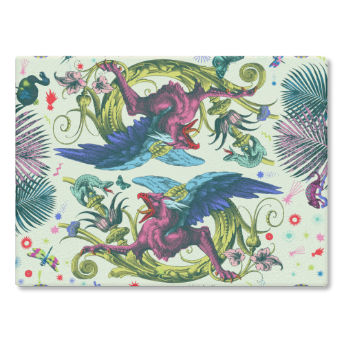 Mythical Beasts - glass chopping board by Wallace Elizabeth