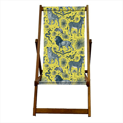 Exotic Jungle Animal Print in Yellow - canvas deck chair by Wallace Elizabeth