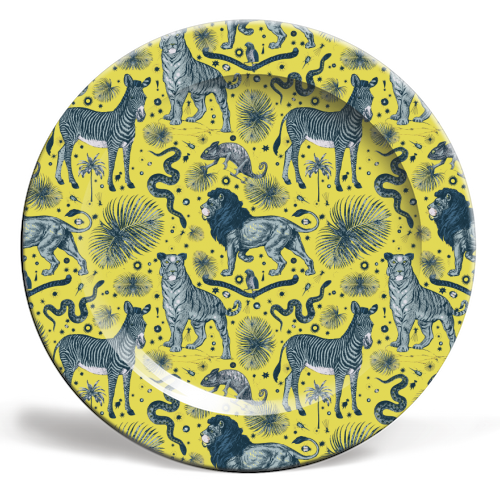 Exotic Jungle Animal Print in Yellow - ceramic dinner plate by Wallace Elizabeth