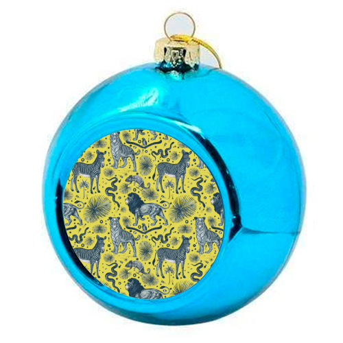 Exotic Jungle Animal Print in Yellow - colourful christmas bauble by Wallace Elizabeth
