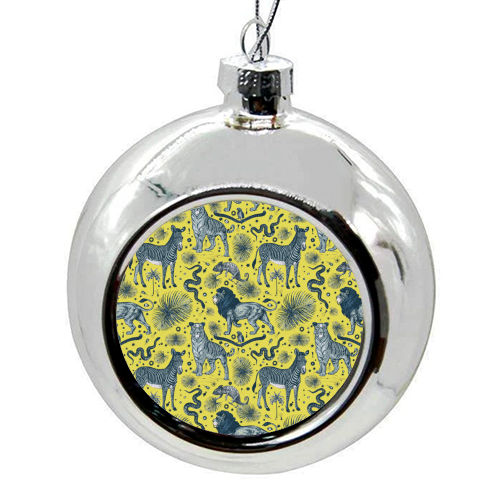 Exotic Jungle Animal Print in Yellow - colourful christmas bauble by Wallace Elizabeth
