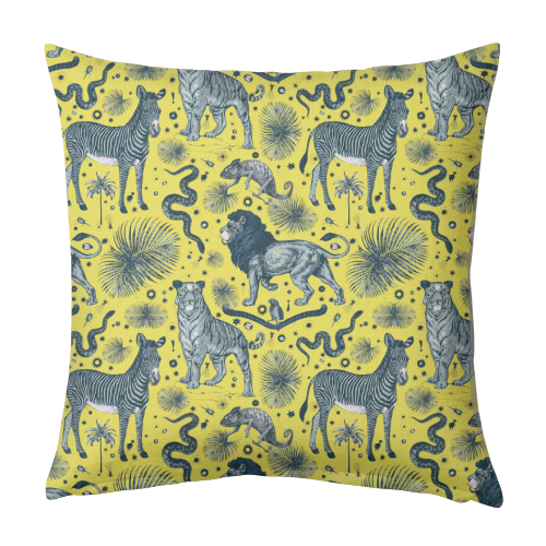Exotic Jungle Animal Print in Yellow - designed cushion by Wallace Elizabeth