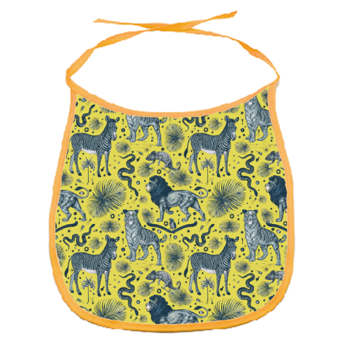 Exotic Jungle Animal Print in Yellow - funny baby bib by Wallace Elizabeth