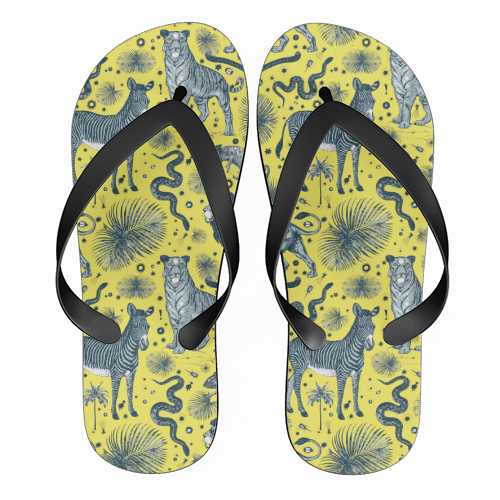 Exotic Jungle Animal Print in Yellow - funny flip flops by Wallace Elizabeth