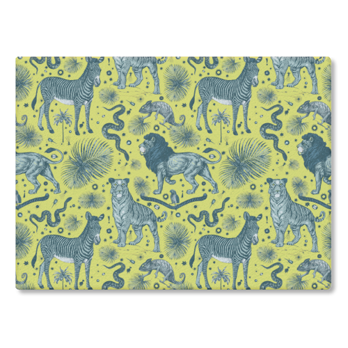 Exotic Jungle Animal Print in Yellow - glass chopping board by Wallace Elizabeth