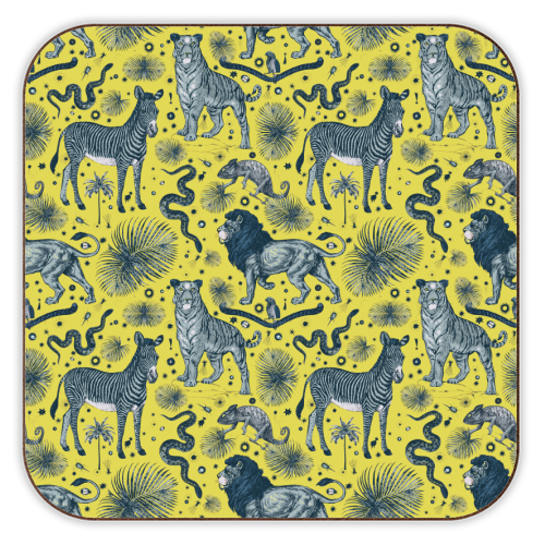 Exotic Jungle Animal Print in Yellow - personalised beer coaster by Wallace Elizabeth