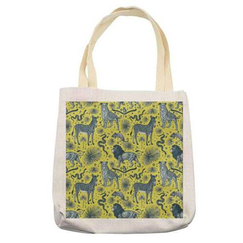 Exotic Jungle Animal Print in Yellow - printed tote bag by Wallace Elizabeth