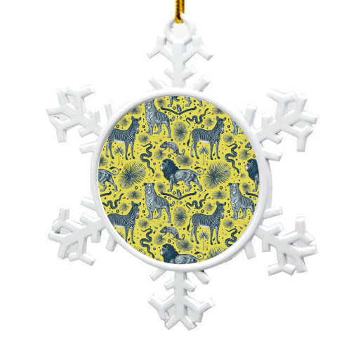 Exotic Jungle Animal Print in Yellow - snowflake decoration by Wallace Elizabeth