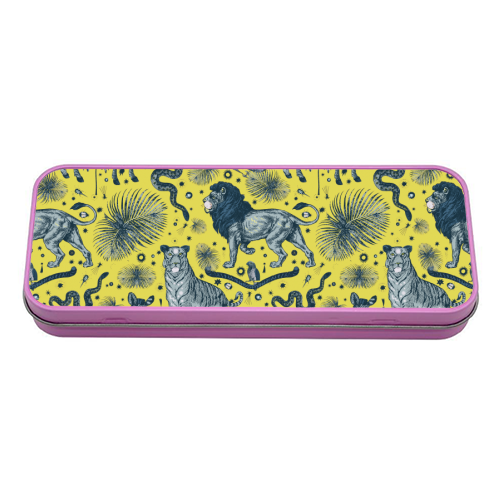 Exotic Jungle Animal Print in Yellow - tin pencil case by Wallace Elizabeth