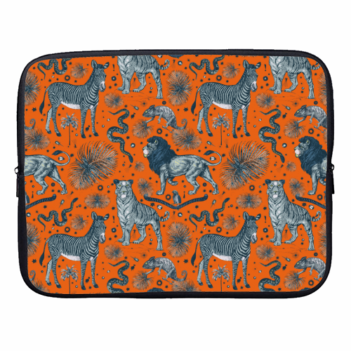 Exotic Jungle Animal Print - Lions, Zebras & Tigers in Orange - designer laptop sleeve by Wallace Elizabeth