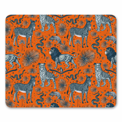 Exotic Jungle Animal Print - Lions, Zebras & Tigers in Orange - funny mouse mat by Wallace Elizabeth