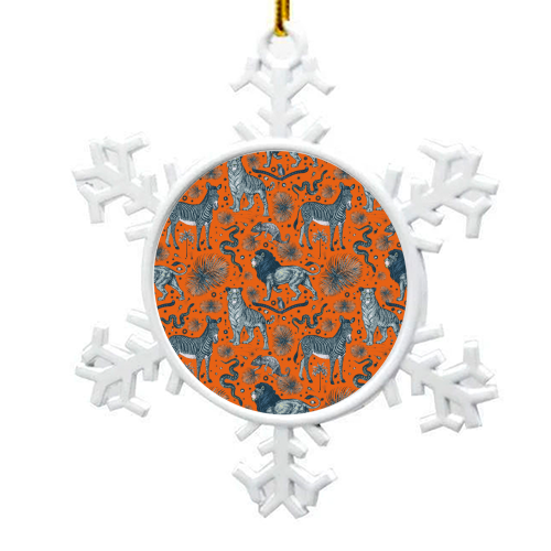 Exotic Jungle Animal Print - Lions, Zebras & Tigers in Orange - snowflake decoration by Wallace Elizabeth