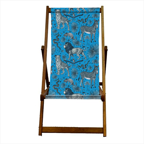Exotic Jungle Animal Print, Blue & Grey - canvas deck chair by Wallace Elizabeth