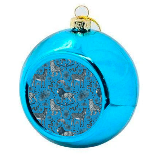 Exotic Jungle Animal Print, Blue & Grey - colourful christmas bauble by Wallace Elizabeth