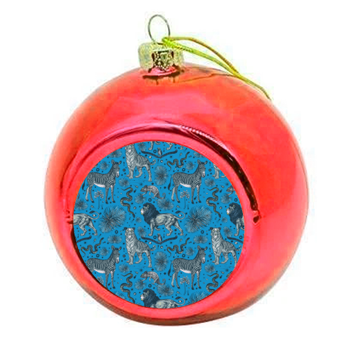 Exotic Jungle Animal Print, Blue & Grey - colourful christmas bauble by Wallace Elizabeth