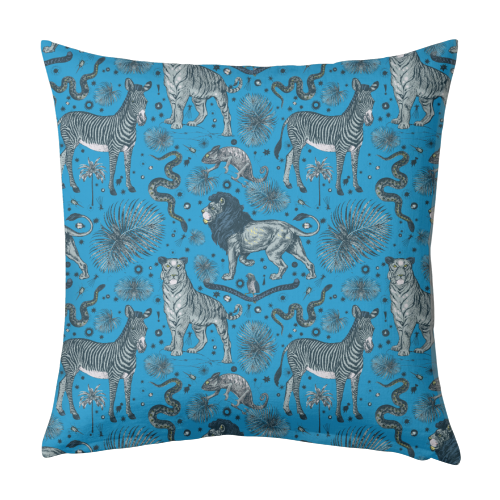 Exotic Jungle Animal Print, Blue & Grey - designed cushion by Wallace Elizabeth