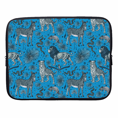 Exotic Jungle Animal Print, Blue & Grey - designer laptop sleeve by Wallace Elizabeth