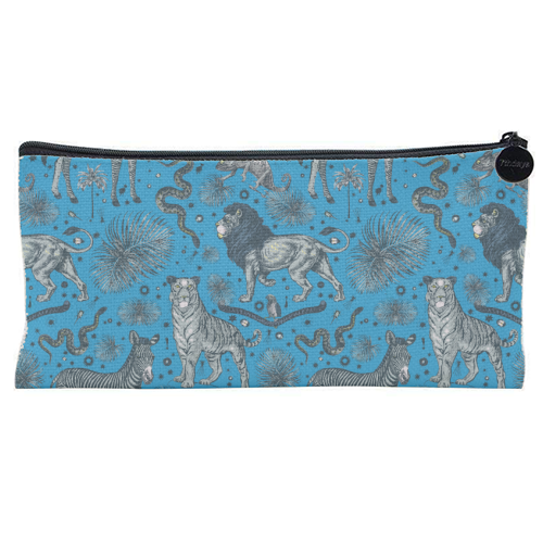 Exotic Jungle Animal Print, Blue & Grey - flat pencil case by Wallace Elizabeth