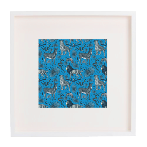 Exotic Jungle Animal Print, Blue & Grey - framed poster print by Wallace Elizabeth