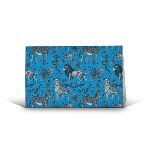 Exotic Jungle Animal Print, Blue & Grey - funny greeting card by Wallace Elizabeth