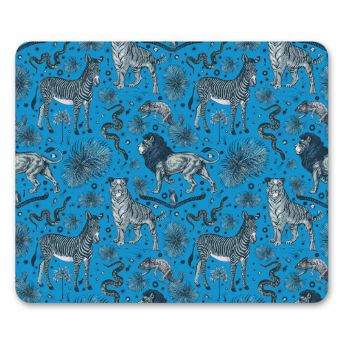 Exotic Jungle Animal Print, Blue & Grey - funny mouse mat by Wallace Elizabeth