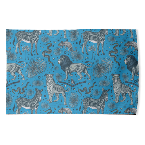 Exotic Jungle Animal Print, Blue & Grey - funny tea towel by Wallace Elizabeth