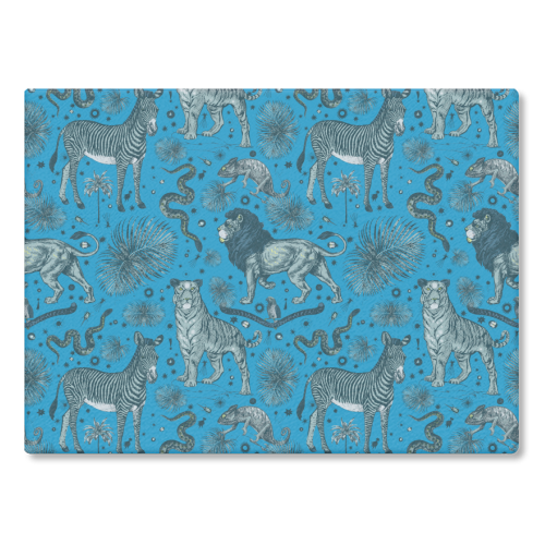 Exotic Jungle Animal Print, Blue & Grey - glass chopping board by Wallace Elizabeth