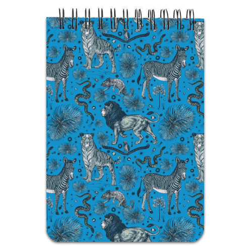 Exotic Jungle Animal Print, Blue & Grey - personalised A4, A5, A6 notebook by Wallace Elizabeth
