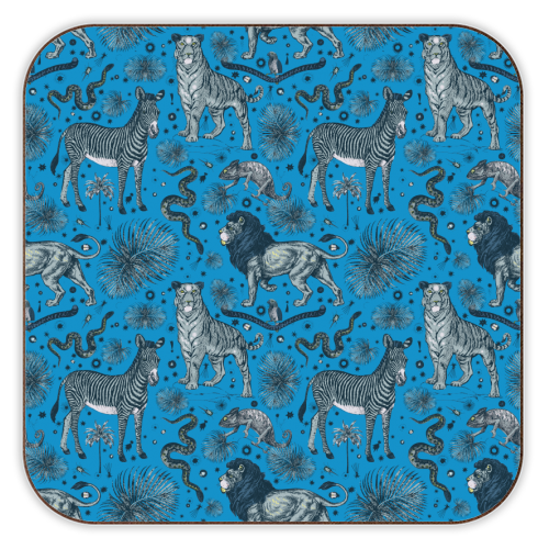 Exotic Jungle Animal Print, Blue & Grey - personalised beer coaster by Wallace Elizabeth