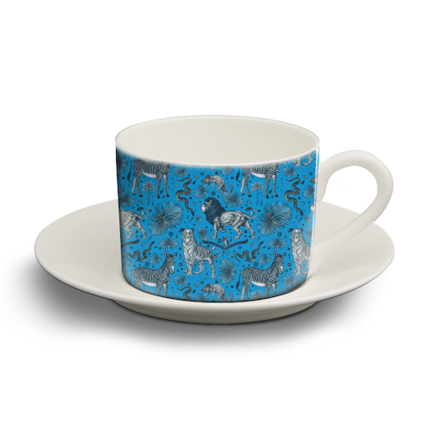 Exotic Jungle Animal Print, Blue & Grey - personalised cup and saucer by Wallace Elizabeth