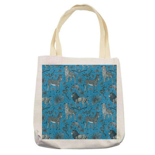 Exotic Jungle Animal Print, Blue & Grey - printed tote bag by Wallace Elizabeth