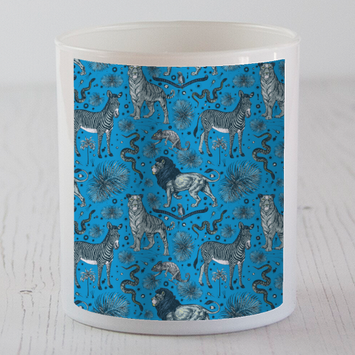 Exotic Jungle Animal Print, Blue & Grey - scented candle by Wallace Elizabeth