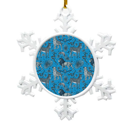 Exotic Jungle Animal Print, Blue & Grey - snowflake decoration by Wallace Elizabeth