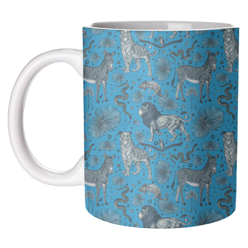 Exotic Jungle Animal Print, Blue & Grey - unique mug by Wallace Elizabeth