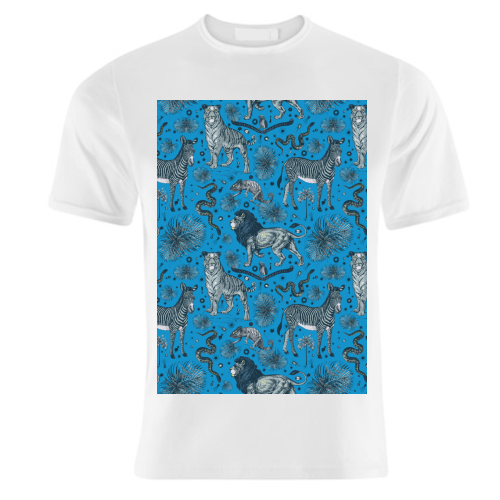 Exotic Jungle Animal Print, Blue & Grey - unique t shirt by Wallace Elizabeth